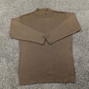 ANN MAY Sweater Womens XS Brown 100% Silk Ribbed Knit Pullover Mock Neck Stretch